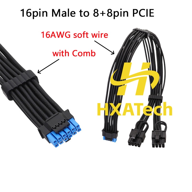 Dual 8Pin To 16Pin 12Vhpwr Cable - Cabo de Alimentação HXATech-Colorido 12VHPWR para